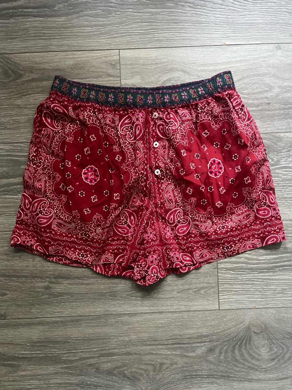 Natural Life Red White Bandana Print 100% Cotton Womens Boxer Shorts Size M
